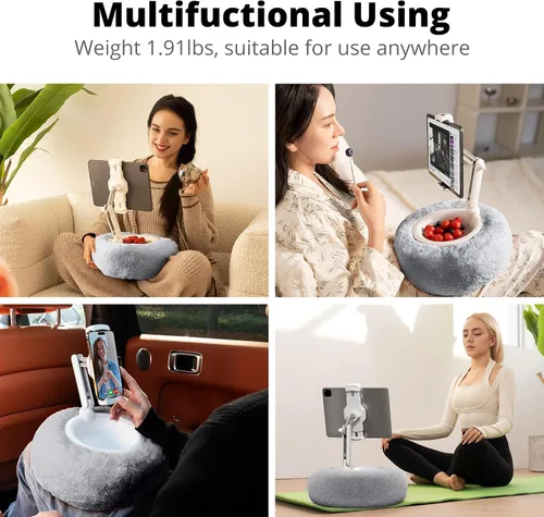 Vista 2 de SupeDesk - Almohada para tablet para cama, soporte ajustable para tableta con cuenco desmontable para aperitivos, soporte para teléfono para cama