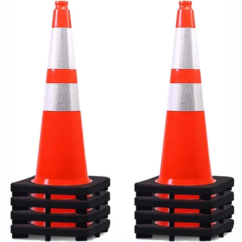 Vista 10 de BESEA Paquete de 4 conos de tráfico rojos de 12 pulgadas con collar reflectante de 4 pulgadas, conos de seguridad de PVC resistentes con base de 8.5