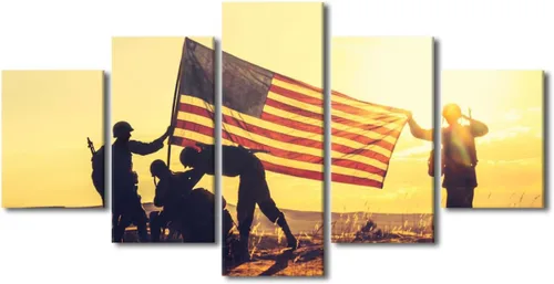 Vista 25 de Arte de pared para sala de estar, imágenes de la bandera estadounidense, impresión en lienzo, arte de pared militar de Estados Unidos de la Segunda