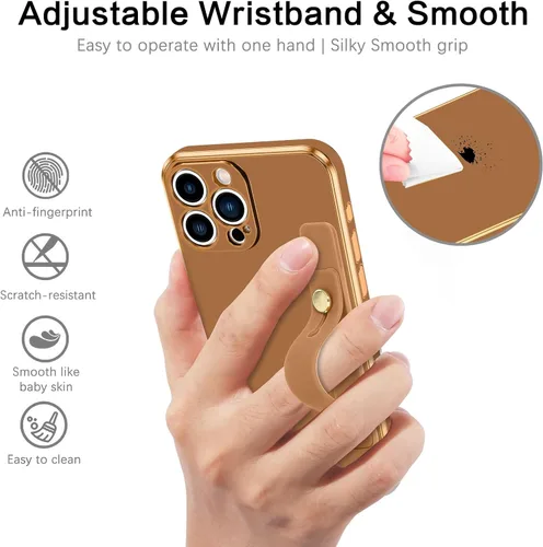 Vista 2 de GUAGUA Funda para iPhone 14 Pro, iPhone 14 Pro con correa para la muñeca, TPU galvanizado suave y delgado con pulsera ajustable, funda protectora a