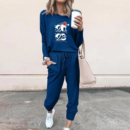 Vista 2 de Comigeewa Chándal dos piezas Navidad para mujer estampado de manga larga jersey camisas pantalones deportivos 2 piezas