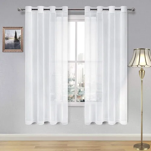 Vista 119 de DWCN Cortinas traslúcidas color verde frijol para sala de estar y dormitorio - Cortinas voile con aspecto de lino sintético con ojales en la parte