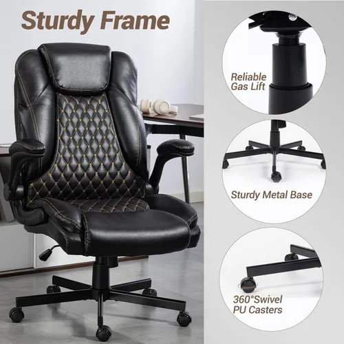 Vista 7 de Silla de oficina grande y alta resistente con brazos abatibles, silla ejecutiva ergonómica de escritorio para el hogar de 450 libras con asiento