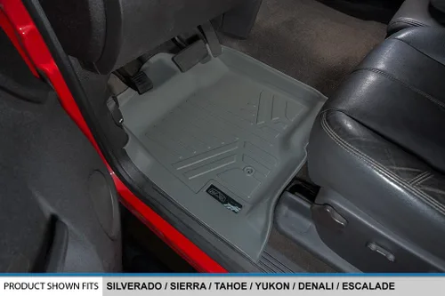 Vista 2 de SMARTLINER Juego de alfombrillas de suelo de ajuste personalizado, 2 filas, color gris para Cadillac Escalade 2007-2014 (sin modelos híbridos)
