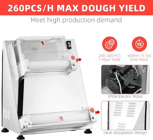Vista 7 de Towallmark - Rodillo de masa de pizza comercial, máximo 16 pulgadas, rodillo eléctrico automático de masa de pizza de 370 W, acero inoxidable