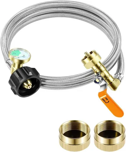 Vista 7 de Adaptador de repuesto de propano DPB de 3 pies con manguera de goma para 1 Llenador de tanque de propano de 20 libras a 1 libra con 2 tapas