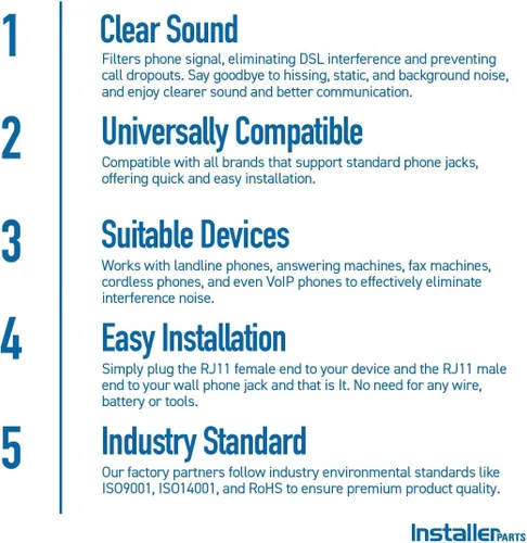 Vista 6 de InstallerParts Filtro de teléfono DSL para módem – para eliminación de interferencias y bloqueador de ruido estático para contestador, máquina
