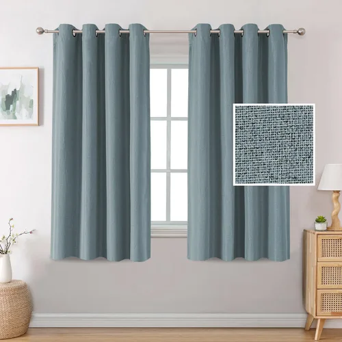 Vista 30 de H.VERSAILTEX Cortinas opacas de lino de 45 pulgadas de largo para dormitorio/sala de estar con aislamiento térmico con ojales, cortinas de lino