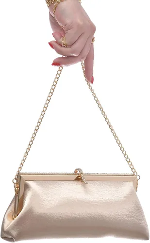 Vista 2 de Bolsa de embrague clásica de satén de lujo con elegante bolso cruzado con diamantes de imitación para boda novia graduación graduación