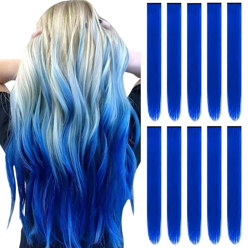 Vista 12 de Extensiones de cabello negro con clip, extensiones sintéticas
