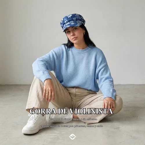 Vista 4 de Funky Junque Gorra de pescador griego, gorra de algodón para panaderos Floral - Denim