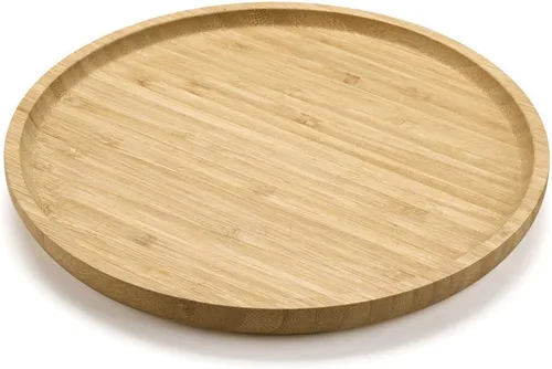 Vista 5 de XIMISISE Bandeja redonda de bambú, Bandeja de servir de madera, Plato de madera, Tabla de charcutería de madera, Bandeja decorativa para la mesa
