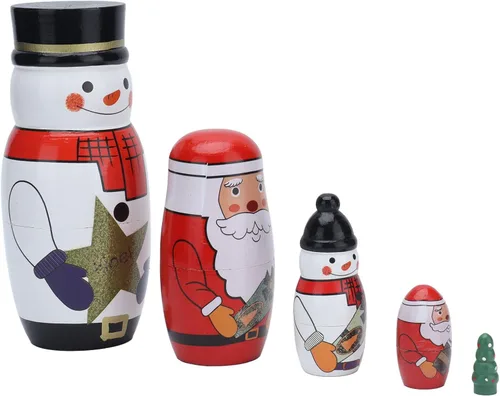 Vista 8 de QANYEGN Juego de 5 muñecas rusas de anidación ique, brillantes adornos de Navidad, juguetes de anidación, regalos festivos para decoración