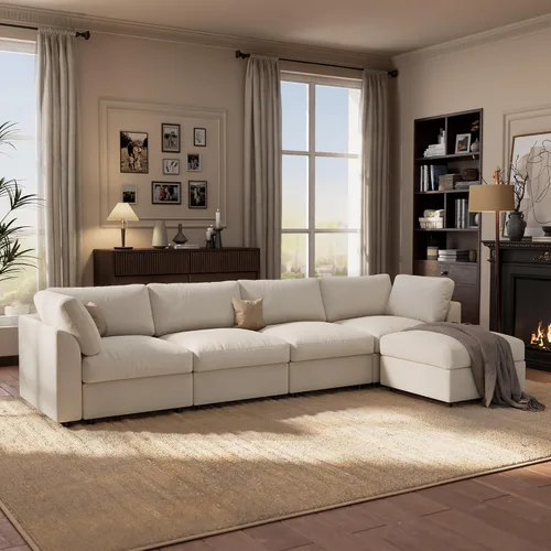 Vista 12 de Sofá modular Cloud de 100 pulgadas con reposabrazos curvo, moderno sofá modular con otomana de almacenamiento, cómodo sofá de nube de gran