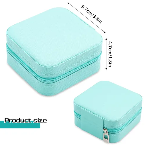 Vista 3 de Mini caja de joyería portátil de viaje de cuero organizador de anillos de joyería caja de regalo para niñas y mujeres azul