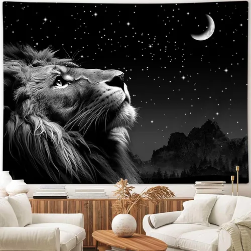 Vista 2 de Boziqr Cool Lion - Arte de pared para colgar en la pared, estrellas espaciales y luna, arte de pared para hombres, estético negro para colgar