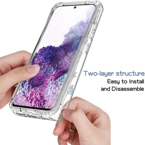 Vista 5 de Funda para Galaxy S20+ 5G/S20 Plus SM-G985 con protector de pantalla de vidrio templado, patrón de mariposa transparente de cuerpo completo, fundas