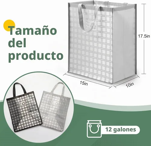 Vista 2 de Lily queen Juego de 2 bolsas de reciclaje para cocina, hogar, papeleras de clasificación de 12 galones Negro y gris