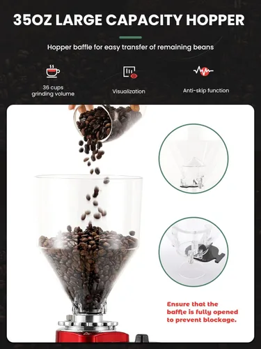 Vista 4 de Huanyu Molinillo de café de rebabas planas con 19 ajustes de molienda a granel, molinillo de granos de café eléctrico ajustable de gran capacidad