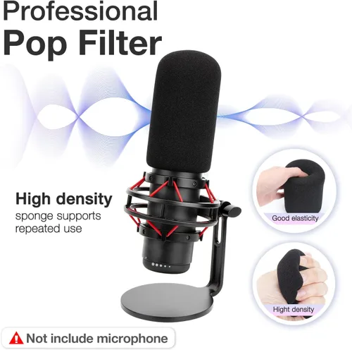 Vista 4 de SUNMON HyperX QuadCast Filtro Pop Parabrisas Compatible con Micrófono HyperX QuadCast S - Parabrisas de Espuma para Micrófono Reducción de Ruido
