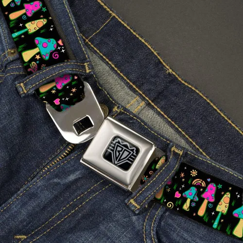 Vista 2 de Buckle-Down Cinturón, cinturón de seguridad hebilla cinturón, hongos jardín Shspacious negro multicolor, ajustable