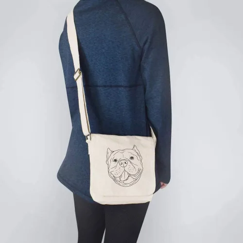 Vista 2 de American Bully Head' Small Cotton Canvas Messenger Bag (MS00038980)