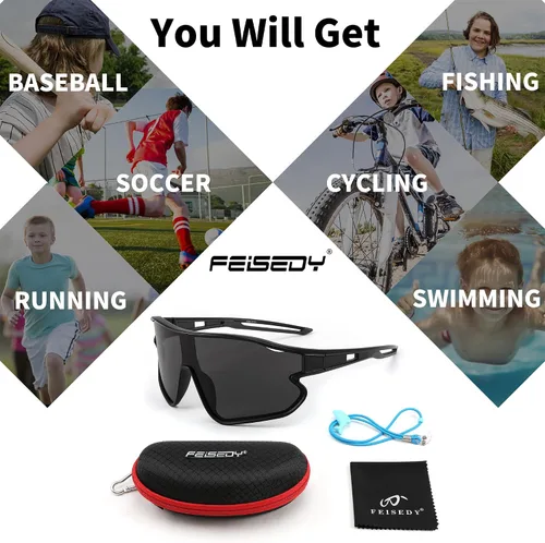 Vista 7 de FEISEDY Gafas de sol unisex para jóvenes, gafas de sol de béisbol y tenis, UV400 deportivas para niños y niñas, pantallas de ciclismo B4064