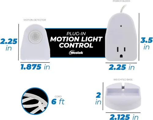 Vista 5 de Westek Control de Luz de Enchufe con Sensor de Movimiento Enchufable, Paquete de 2 - Dispositivo Sensor de Movimiento Interior Activa las Luces