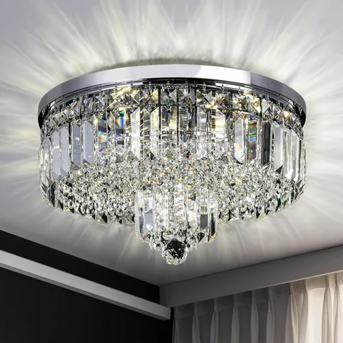 Vista 9 de Lámpara de araña de 4 luces de cristal cromado, lámpara de techo moderna con forma de gota de lluvia K9 para dormitorio, pasillo, bar, sala