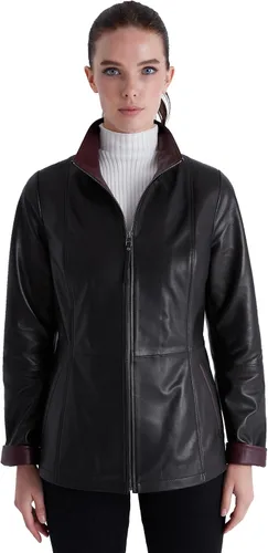 Vista 2 de Bigardini Chaqueta italiana de cuero genuino para mujer, piel de cordero real