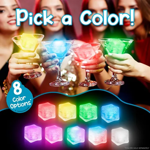 Vista 5 de Windy City Novelties Paquete de 12 cubos de hielo LED azules con 6 modos de luz, innovador botón de encendido/apagado, perfectos para fiestas