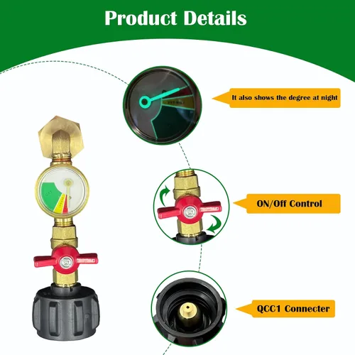Vista 5 de Adaptador de recarga de propano Convertidor de 1 a 20 libras con válvula de control de encendido y apagado y manómetro QCC1/Type1 Adaptador