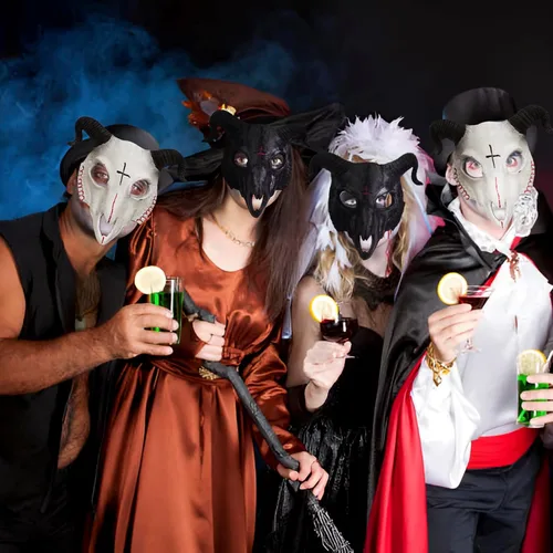 Vista 7 de Máscara de cabra para Halloween, oveja, cráneo, carnaval, fiesta, poliuretano, animal, cuerno de animal, cosplay, fiesta, accesorio de disfraz