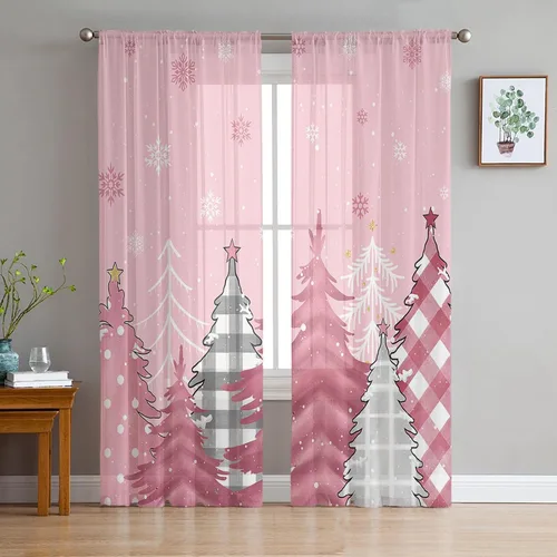 Vista 10 de Cortinas semitraslúcidas para árbol de Navidad, 45 pulgadas de longitud para sala de estar, cortinas de ventana de copo de nieve de invierno