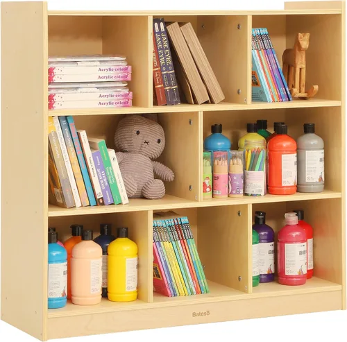 Vista 9 de Bateso Organizador de almacenamiento de juguetes para habitación de niños, estantería de madera para niños, para aula, organizador de almacenamiento