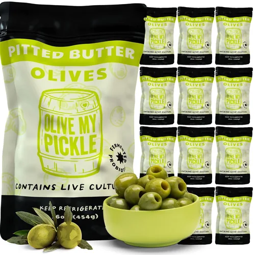Vista 7 de Olive My Pickle Green Olives - Mantequilla sin hueso de 16 onzas 1 paquete de aceitunas Castelvetrano saludables de cultivo vivo sin hueso