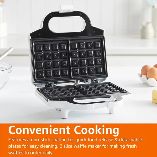 Vista 7 de Amazon Basics Plancha para Waffles 2 Rebanadas Blanca con Revestimiento Antiadherente y Fácil de Limpiar, 700W