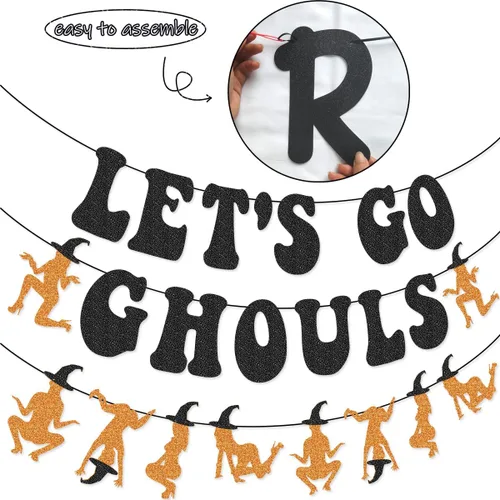 Vista 2 de Guirnalda de carteles de Let's Go Ghouls para decoraciones de despedida de soltera de Halloween