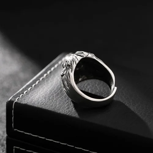 Vista 8 de Yumikoo Anillo de león para hombre, anillo de titanio y acero inoxidable abierto y ajustable