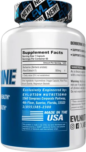 Vista 3 de Evlution Nutrition Berberine - Apoya la salud del corazón y la salud general - 500 mg de berberina pura por porción - Fórmula vegana - Sin OMG