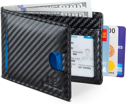 Vista 19 de SERMAN BRANDS RFID Blocking Slim Bifold Genuine Leather Thin Minimalist Front Pocket Wallets for Men Billfold Wallet Men Gift