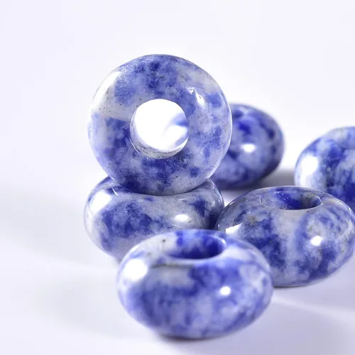 Vista 3 de Cuentas de piedra natural de agujero grande (0.23 a 0.236 pulgadas) pulidas Rondelle cuentas de piedras preciosas europeas para pulseras de dijes