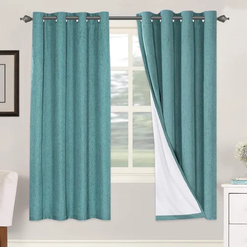 Vista 16 de H.VERSAILTEX Cortinas 100% opacas con aislamiento térmico, texturizadas, de lino, con bloqueo completo de calor y luz, para sala de estar y Negro