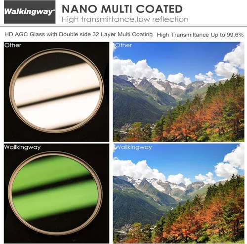 Vista 3 de Walking Way Filtro UV MC de 1.457 in de 32 capas Multi Recubrimiento Ultravioleta UNC Filtro de protección UV MRC Nano Coated Filtro de lente