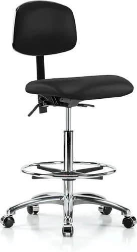 Vista 48 de Perch - Silla de laboratorio con ruedas cromadas con soporte de respaldo ajustable, altura del escritorio de 17 a 22 pulgadas, tela negra