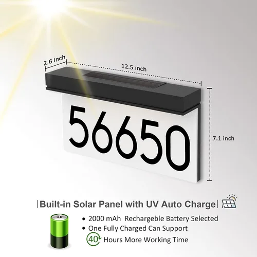Vista 2 de Placa de dirección con números de casa alimentada por energía solar, número de casa personalizado para exteriores, letrero de dirección LED