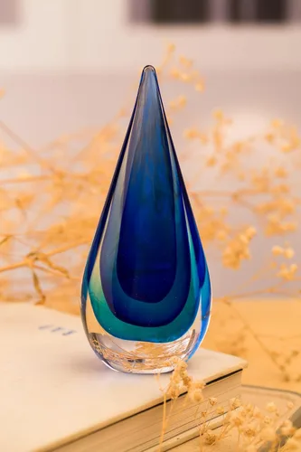 Vista 7 de Yao Yuan Escultura de vidrio soplado a mano estilo Murano Estatua y figura de cristal, decoración de lágrima azul