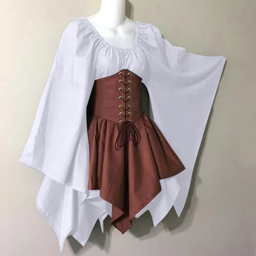 Vista 4 de WKSCLPAI Vestido renacentista para mujer, talla grande, vestido victoriano, vestido gótico medieval, disfraces de Halloween para mujer