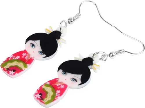 Vista 16 de DUOWEI Aretes de acrílico estilo japonés con diseño de anime para muñeca, colgantes, joyería para mujer