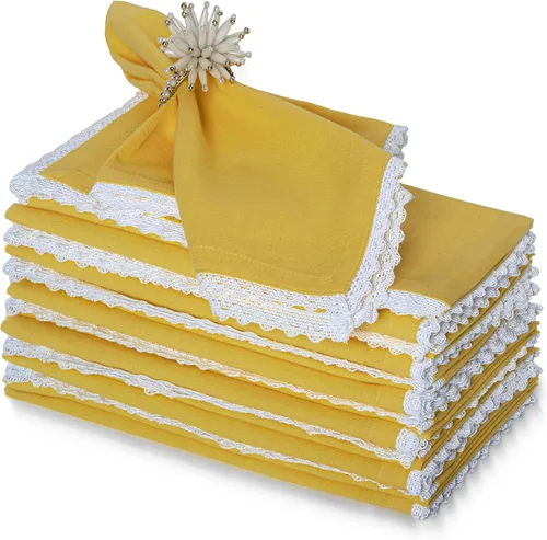 Vista 25 de FINGERCRAFT Servilletas de tela de lino y algodón de 12 unidades con esquinas ingletadas y elegante encaje para uso diario; las servilletas están